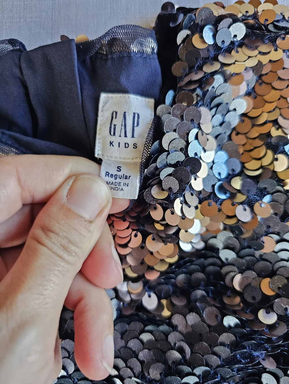 Gap Kids Mini Shift Dress Girls Small Copper & Navy Sequin Lined Cocktail Party